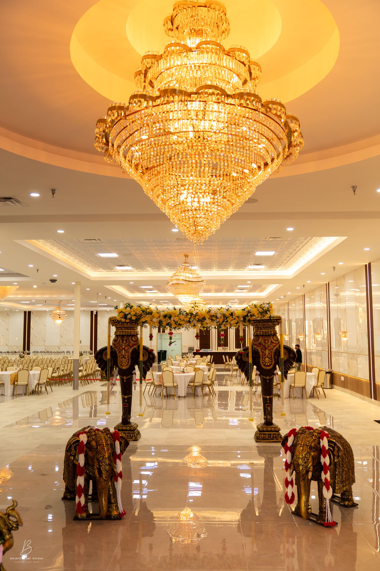 Ganesh idol in marble lobby — Triveni Banquet South Riding